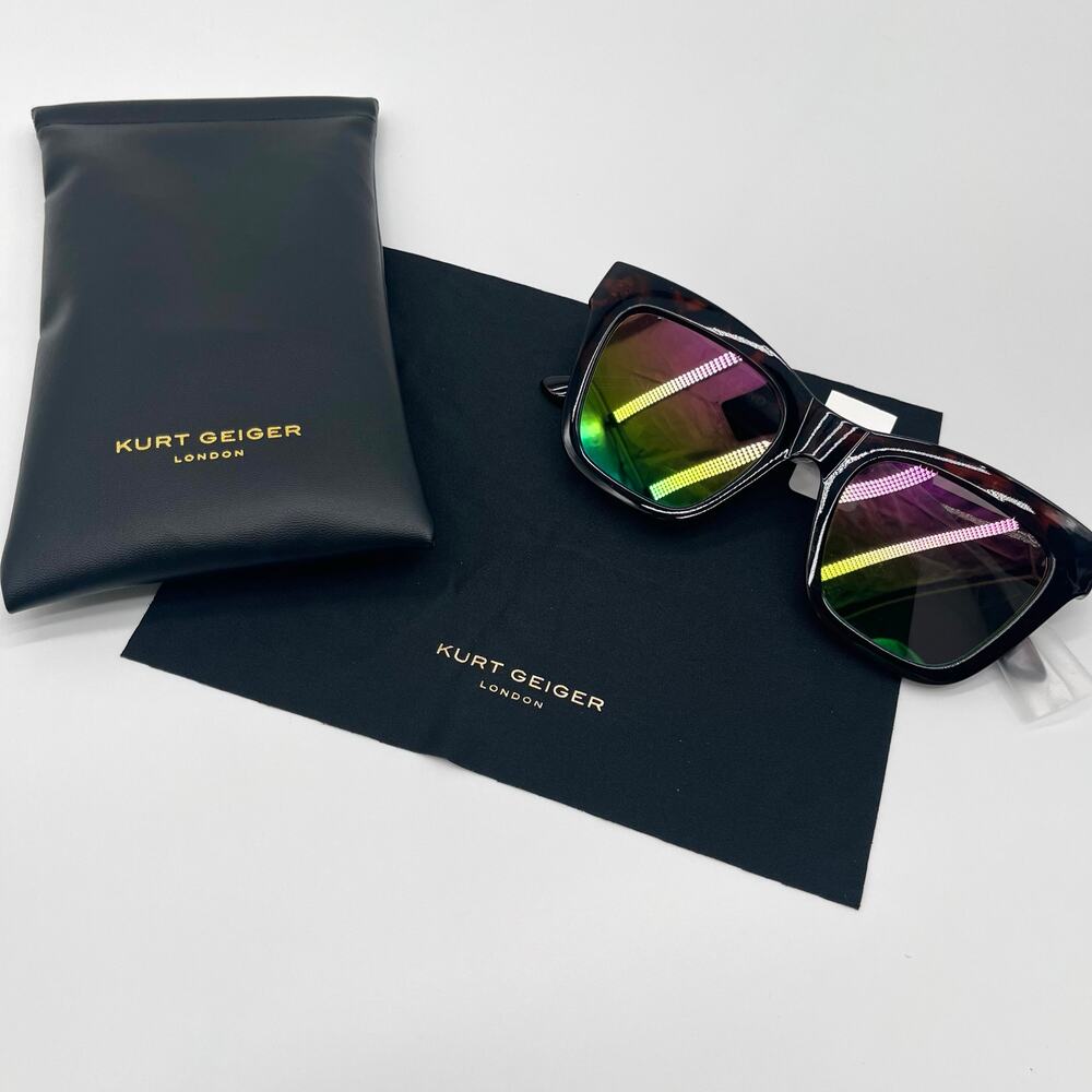 KURT GEIGER NWT Sunglasses, Cat Eye 53mm, Havana Crystal Purple Rainbow - Picture 5 of 15